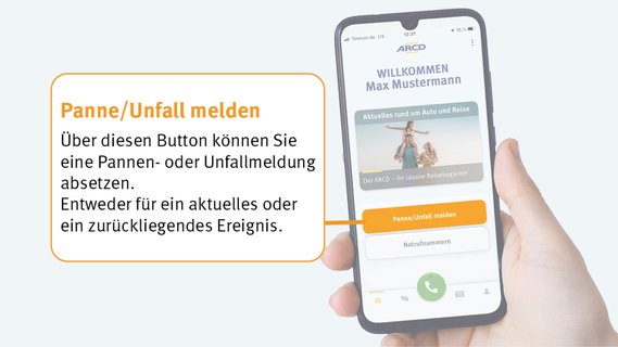 Anleitung ARCD-Pannenhilfe App Funktion Meldung.