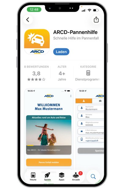 Die ARCD-Pannenhilfe-App im App-Store