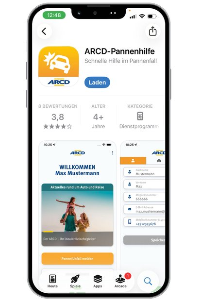 Die ARCD-Pannenhilfe-App im App-Store