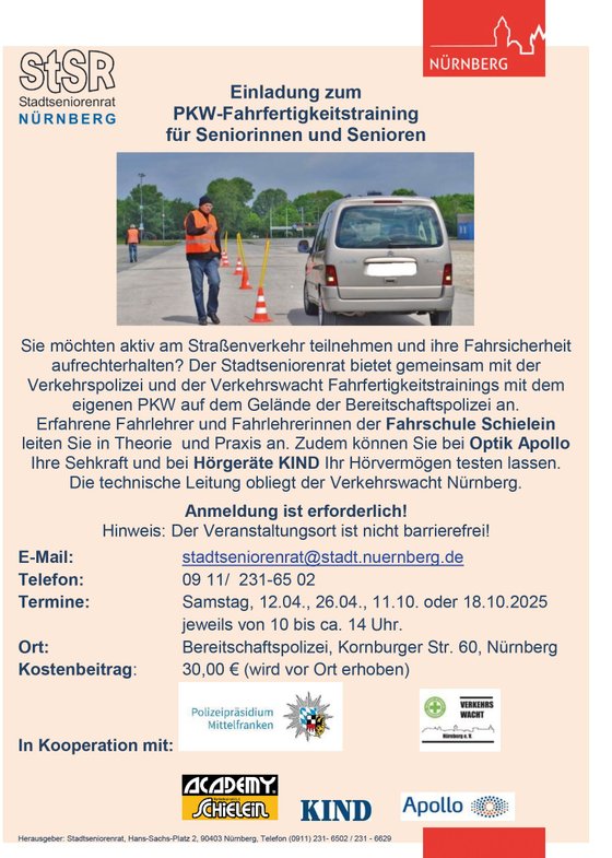 Plakat für Fahrssicherheitstraining für Senioren.