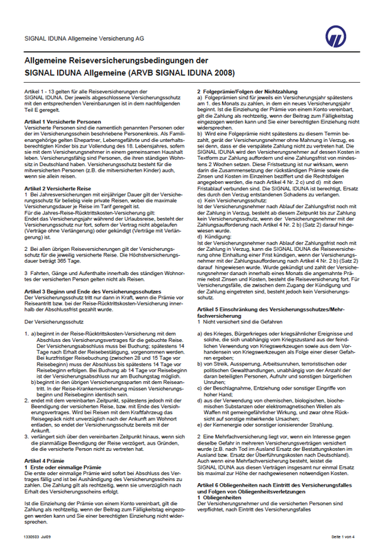 Download Versicherungsbedingungen Reise Krankenversicherung.