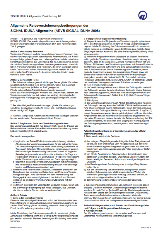 Download Versicherungsbedingungen Reise Krankenversicherung.