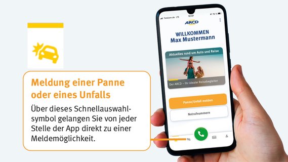 Anleitung ARCD-Pannenhilfe App Funktion Pannenmeldung.