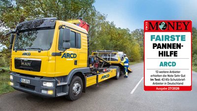 ARCD-Pannenfahrzeug mit Siegel "Fairste Pannenhilfe"