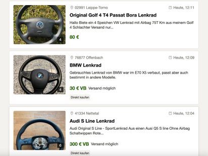 Anzeige auf ebay Lenkräder.