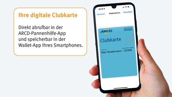 Anleitung ARCD-Pannenhilfe App Funktion digitale Mitgliedskarte.