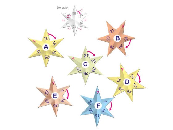 Rechenrätsel mit Sternen und Zahlen.