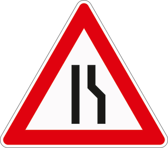 Gefahrenzeichen 121-10 einseitig verengte Fahrbahn – Verengung rechts