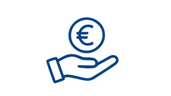 Icon einer Hand mit Euro-Zeichen.