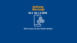 Piktogramm auf blauem Hintergrund mit Hinweis auf Wartungsarbeiten.