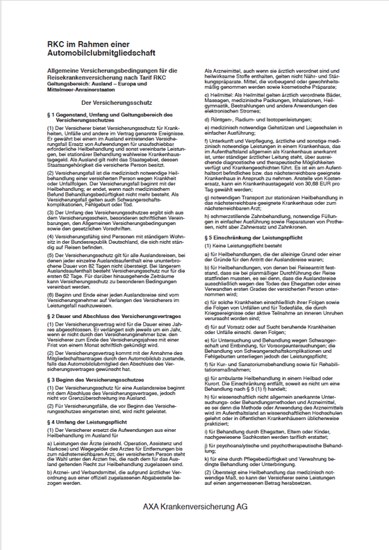 Download Versicherungsbedingungen Reise Krankenversicherung.