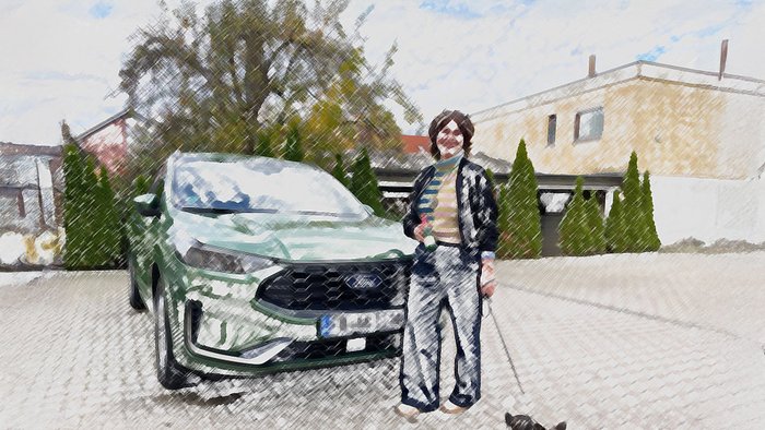 ARCD-Mitglied Gabriele Knab nach dem Autokauf mit ihrem neuen Auto.
