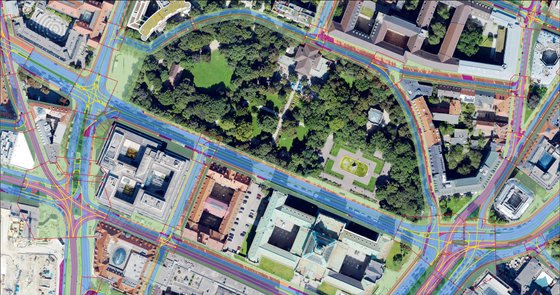 Eine Simulation der geltenden Beziehungen und Verkehrsregeln mit Hilfe des digitalen Zwillings. 