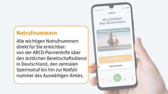 Anleitung ARCD-Pannenhilfe App Funktion Notrufnummer.