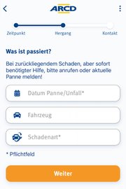 Anleitung ARCD-Pannenhilfe App Funktion zurückliegende Panne.