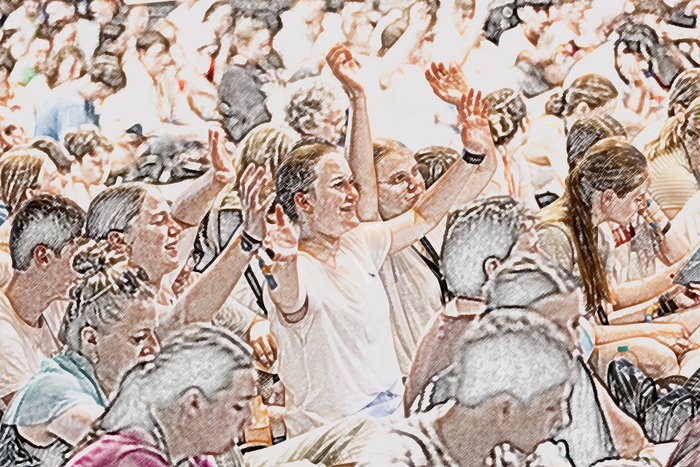 Feiernde Jugendliche während einer Romwallfahrt.