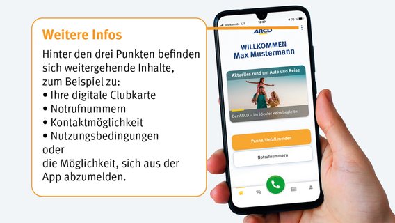 ARCD-Pannenhilfe App Überblick Menü.