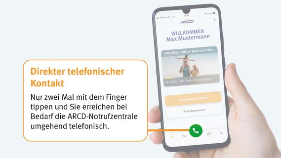 Anleitung ARCD-Pannenhilfe App Funktion Telefonbutton.