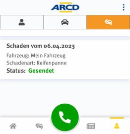 Anleitung ARCD-Pannenhilfe App Funktion Schadenmeldung.