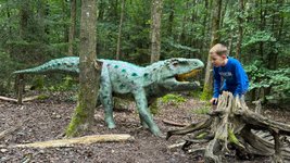 Dinosaurier im Dinosaurier Museum Altmühltal mit einem Jungen